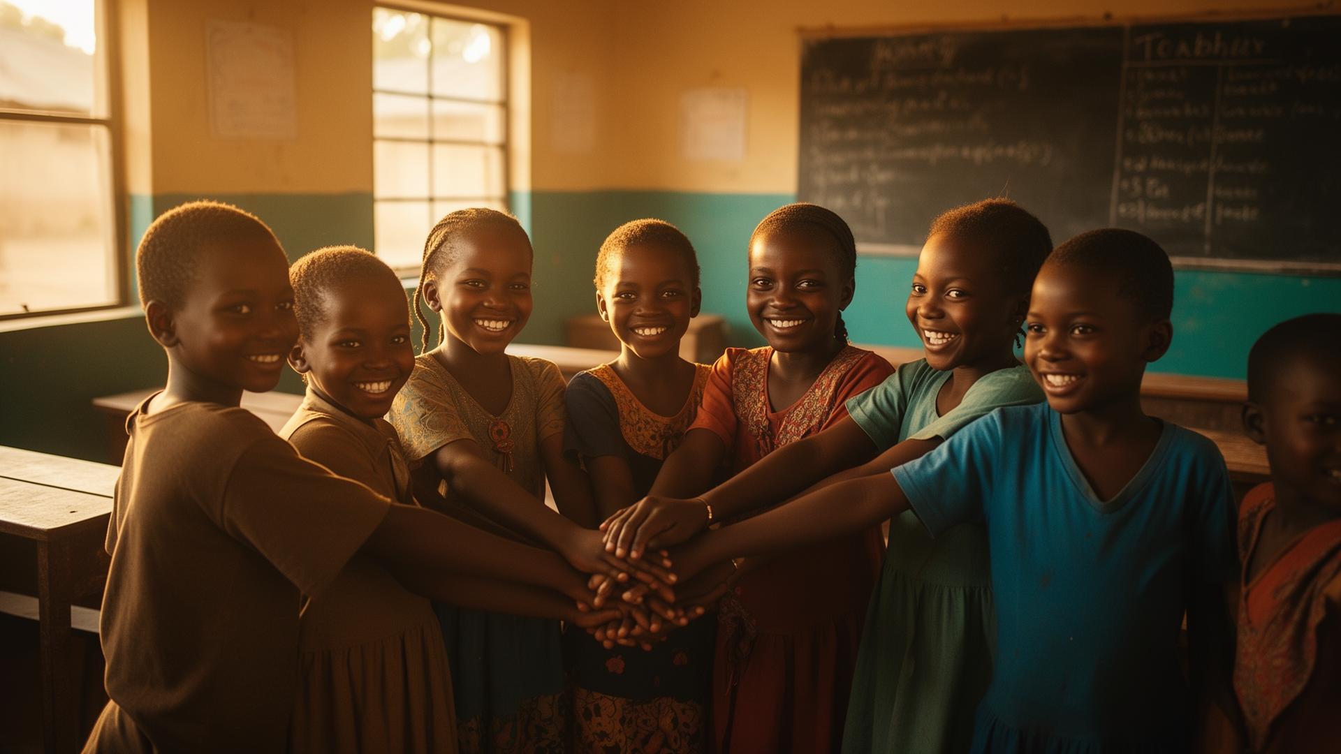 Children joined in a circle with hands together